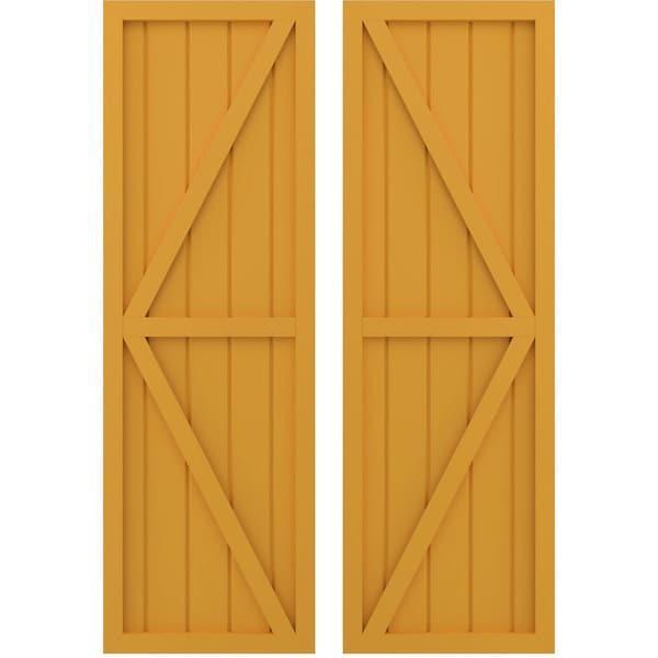Ekena Millwork Americraft 5-Board Wood 2 Equal Panel Frmd Board-n-Batten Shutters w/Dbl Z-Bar, ARW102BF518X61TUH, PR ARW102BF518X61TUH - main